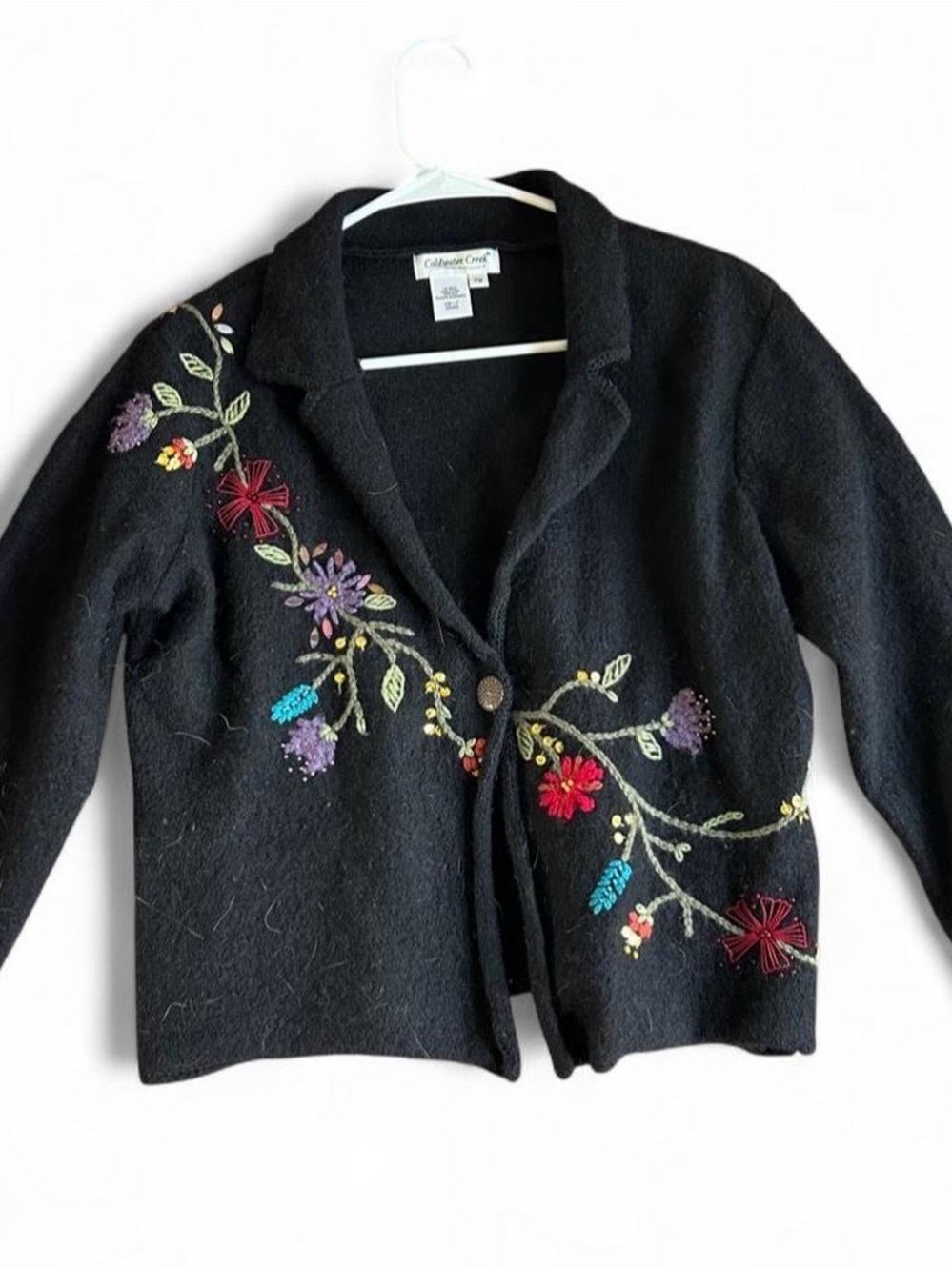 Pure Wool Vintage Black Embroidered Floral Jacket